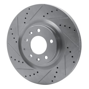 Mazda RX-8 Brake Rotor (1) - Front Left - R1 Concepts - Drilled & Slotted - Silver - `04-`11